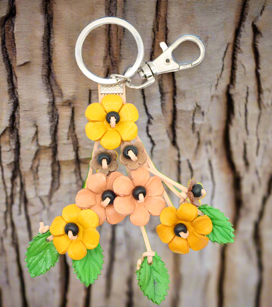 Small Leather Bag Charm/Keychain- Poppies