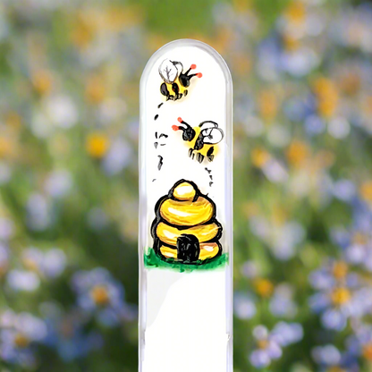 Czech Glass Nail File - Small- Hand Painted Bee Hive