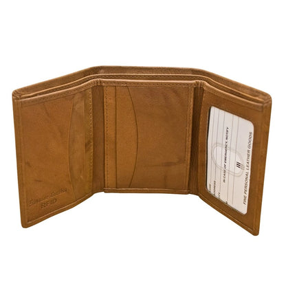 ili New York RFID Trifold Leather Wallet Antique Saddle