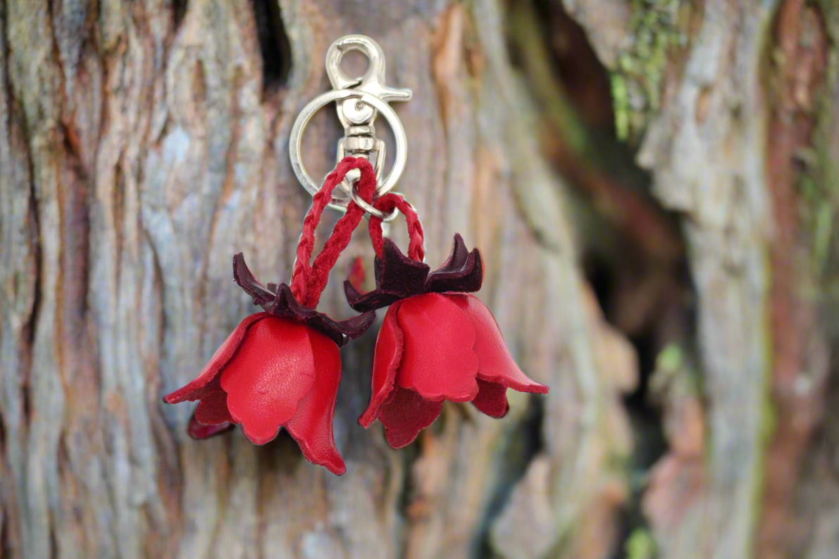 Small Leather Bag Charm/Keychain- Tulips