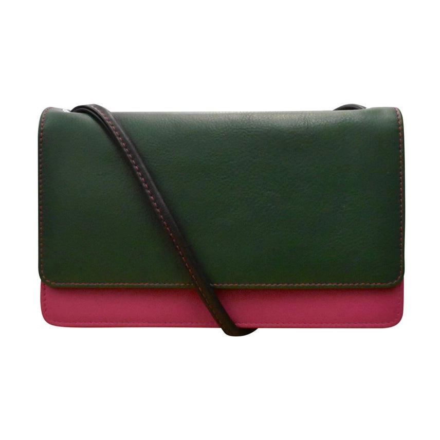 ili New York Leather RFID Flap Phone Bag Organizer- 6062 Forest Multi
