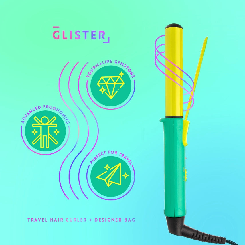 Glister Dual Voltage Travel Curling Iron with Carrying Pouch