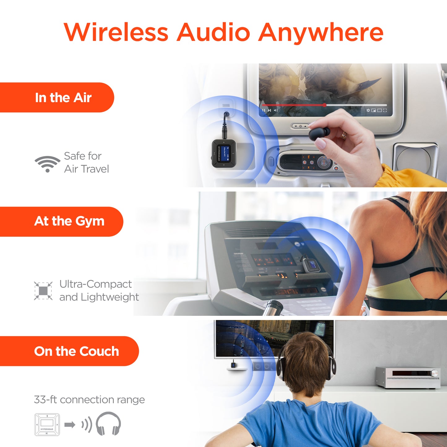 Hypergear IntelliCast Flight Wireless Audio Adapter | Transmitter + Receiver