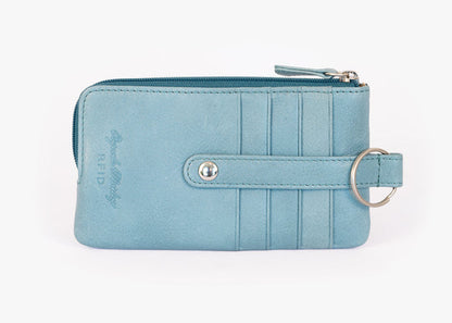 Osgoode Marley Leather RFID Card Holder w/ Zip Pocket Teal