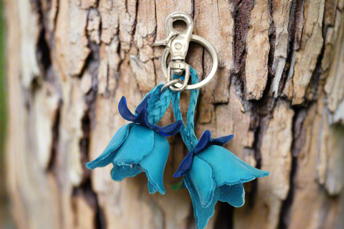 Small Leather Bag Charm/Keychain- Tulips