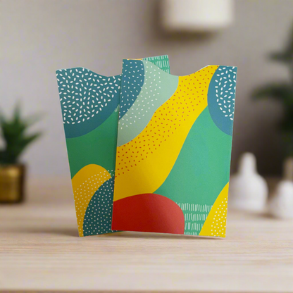 RFID Blocking Credit Card Sleeves (2 Pack)- Abstract Collection Teal Yellow Red Green- Vertical