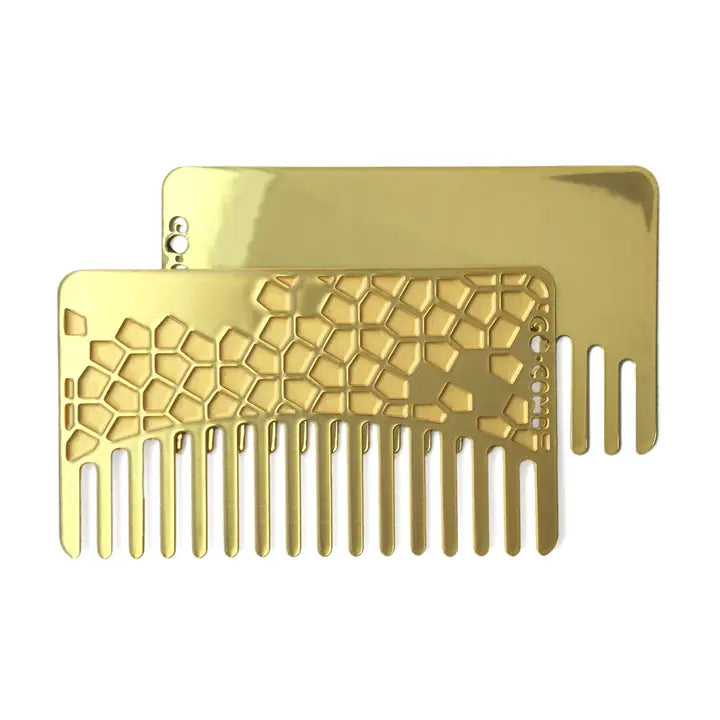 Brass Tile Mirror Go-Comb | Metal Wallet-Sized Comb