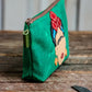 In Blue Handmade Leather Applique | Wax Canvas Zipper Pouch- $49