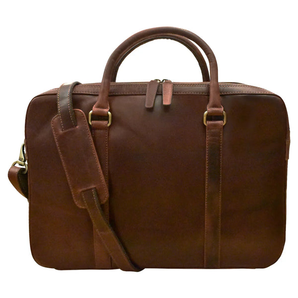 ili New York Leather RFID Briefcase with trolley passthrough- 2913 Brown