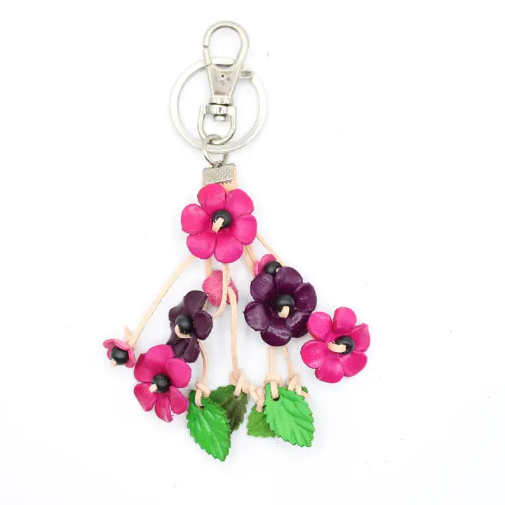 Small Leather Bag Charm/Keychain- Poppies