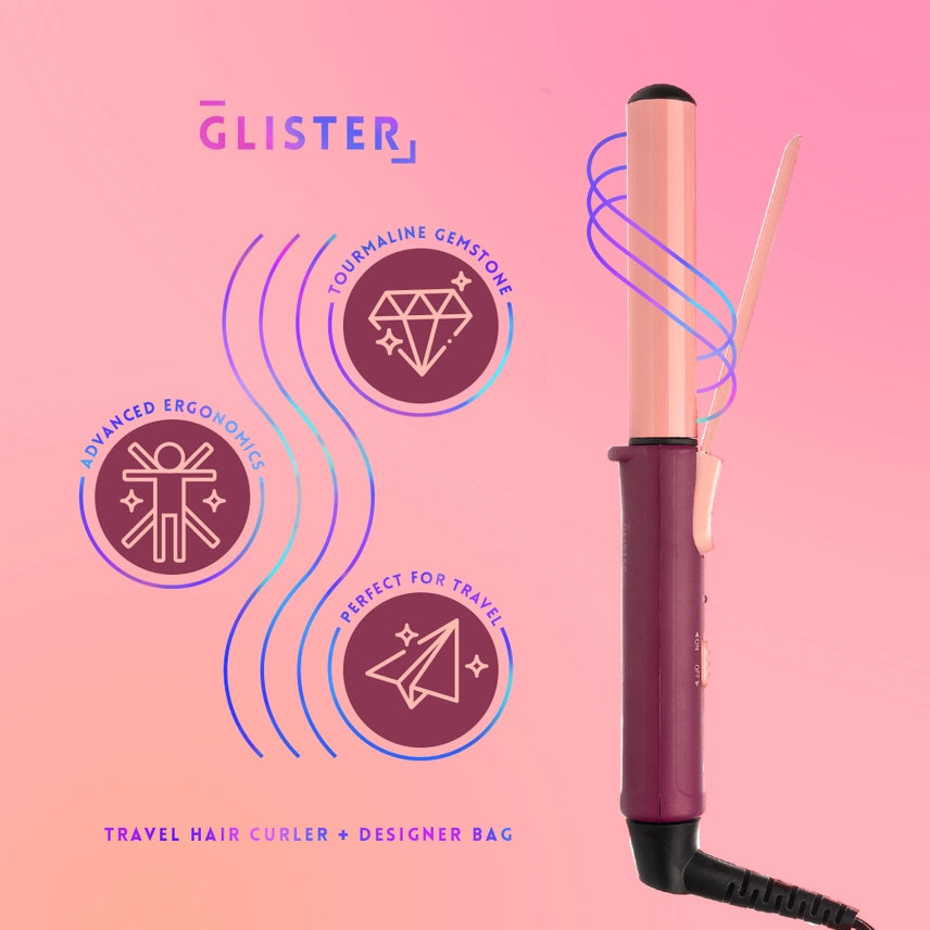 Glister Dual Voltage Travel Curling Iron with Carrying Pouch