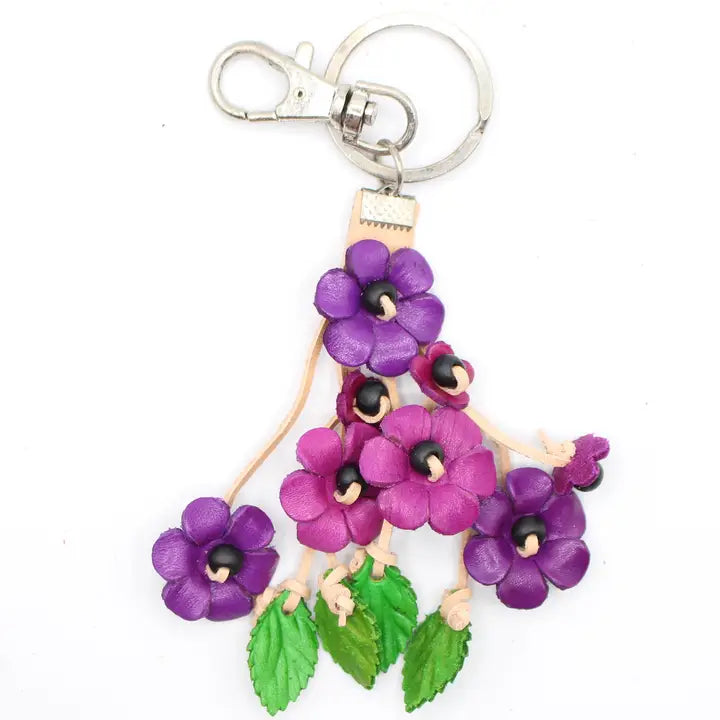 Small Leather Bag Charm/Keychain- Poppies