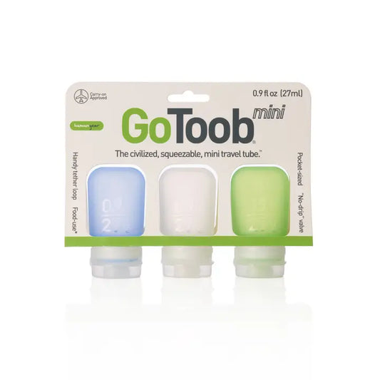Gotoob Mini 3-Pack - Refillable Silicone Travel Bottles (0.9 oz each) Clear Green Blue