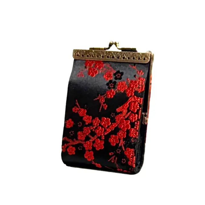 Cathayana RFID Accordian Card Wallet Cherry Blossom- Black & Red