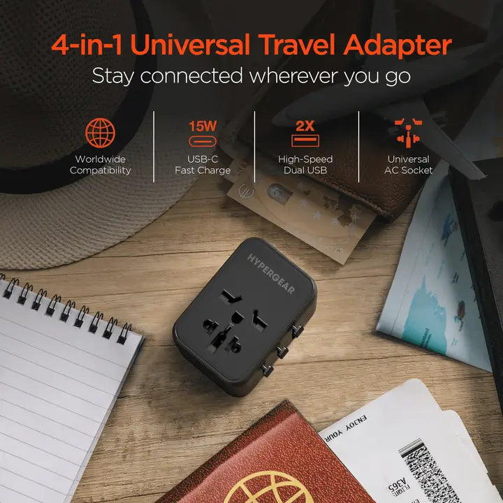 Hypergear Worldcharge Universal Travel Adapter with Usb-C