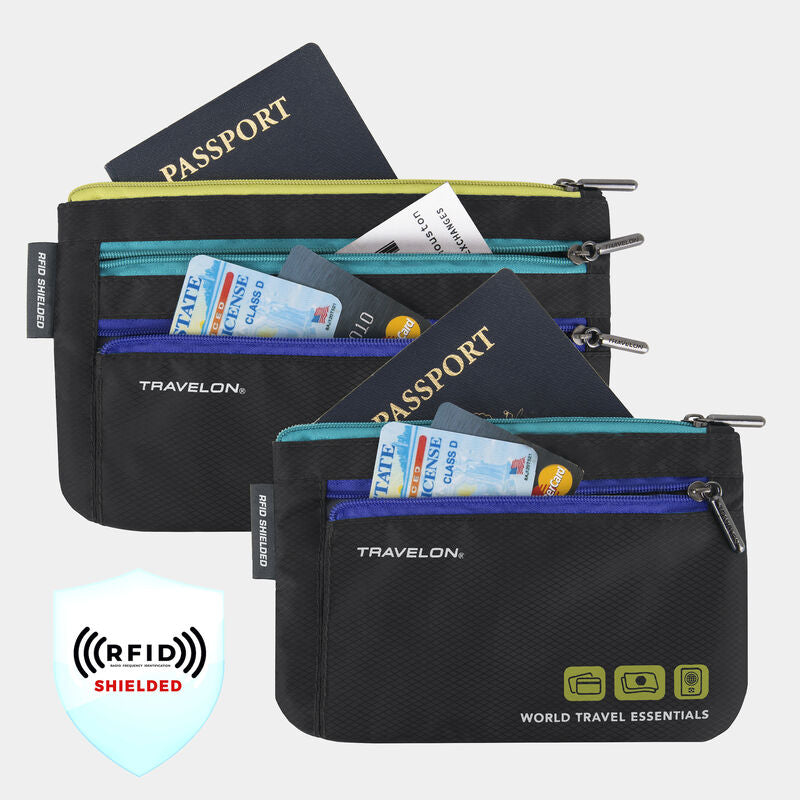 Travelon World Travel Essentials Set of 2 RFID Currency & Passport Organizers Black