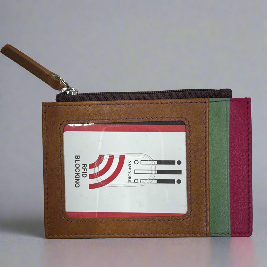 ili New York RFID Leather Zippered I.D. Card Case- 7416