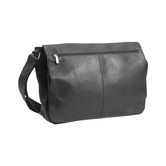 David King & Co. 189 Leather East/West Full Flap Over Messenger Bag Tan