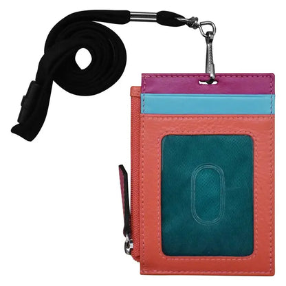 ili New York Leather Vertical Zip I.D. Holder with Lanyard- 7118