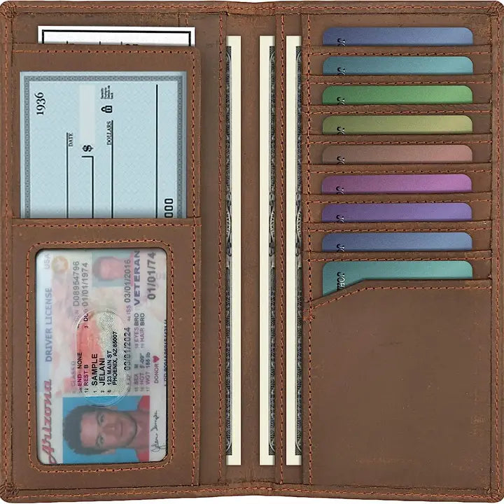 American Leather Goods- Genuine Leather Customizable RFID Bifold Long Wallet