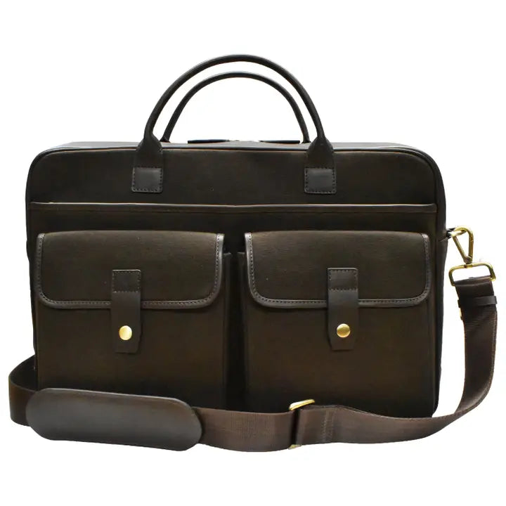 ili New York Canvas Briefcase with trolley sleeve Dark Brown