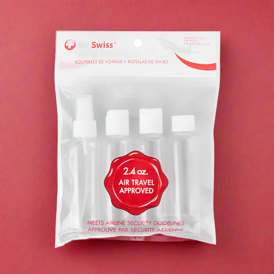 BioSwiss 2.4 Ounce 3-1-1 Clear Toiletry Bottles Black
