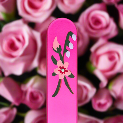 Czech Glass Nail File - Small- Hand Painted Wild Rose Magenta