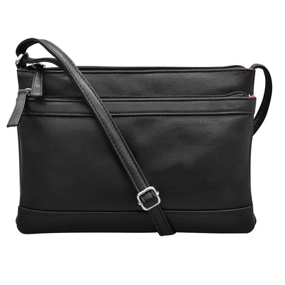 ili New York Leather Double Zip Multi Color Crossbody- 6028 Black