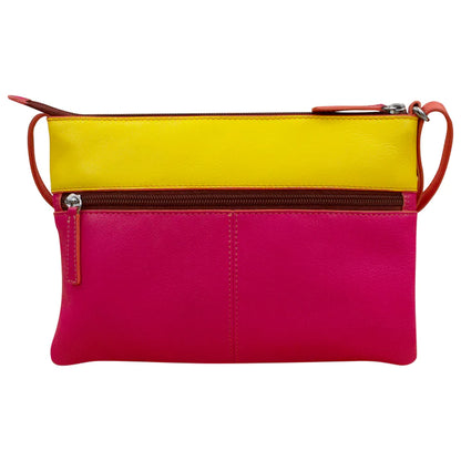 ili New York Leather Double Zip Multi Color Crossbody- 6028