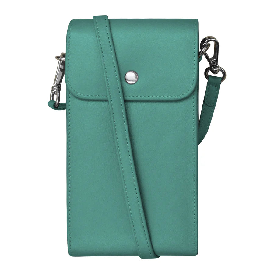 ili New York Leather RFID Cellphone Crossbody Bag Turquoise