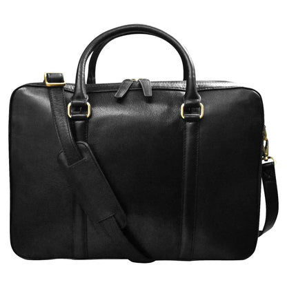 Leather Laptop Briefcase with Passthrough Trolley Sleeve Black