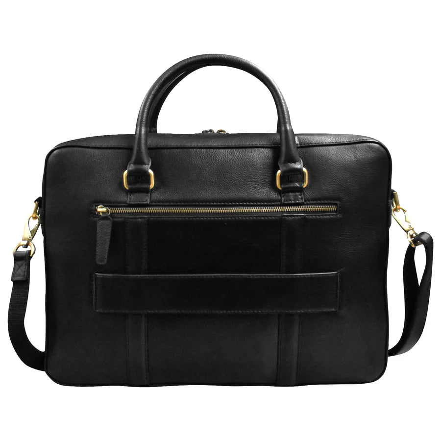 Leather Laptop Briefcase with Passthrough Trolley Sleeve