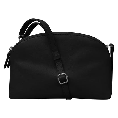 ili New York Leather RFID Double Zip Dome Crossbody Bag Black