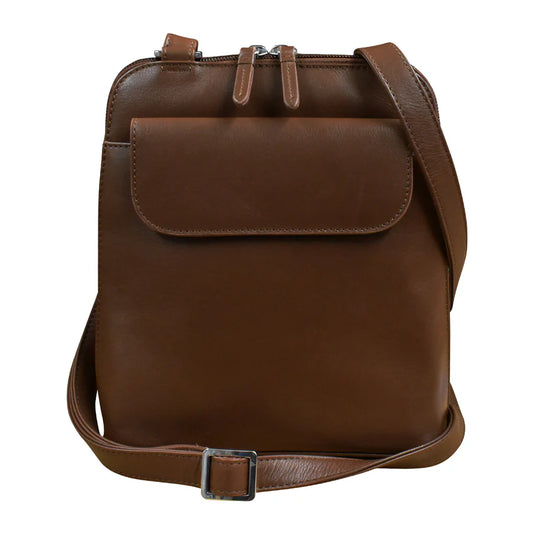 ili New York Leather RFID North-South Flap Pocket Crossbody Bag Toffee