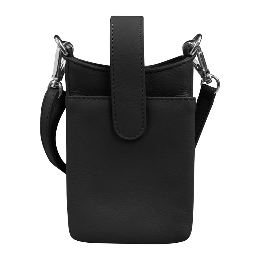 ili New York Leather RFID Crossbody Phone Pouch Black