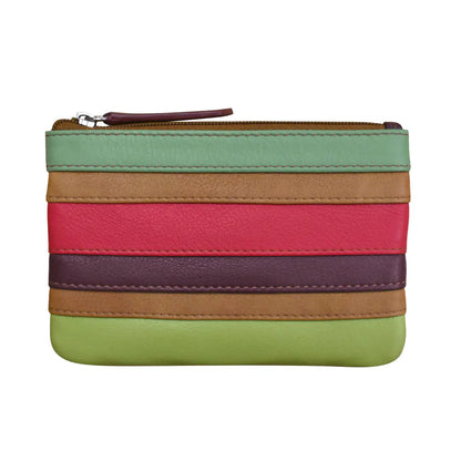 ili New York RFID Leather Coin Wallet with Key Ring - 6413 Sage Multi