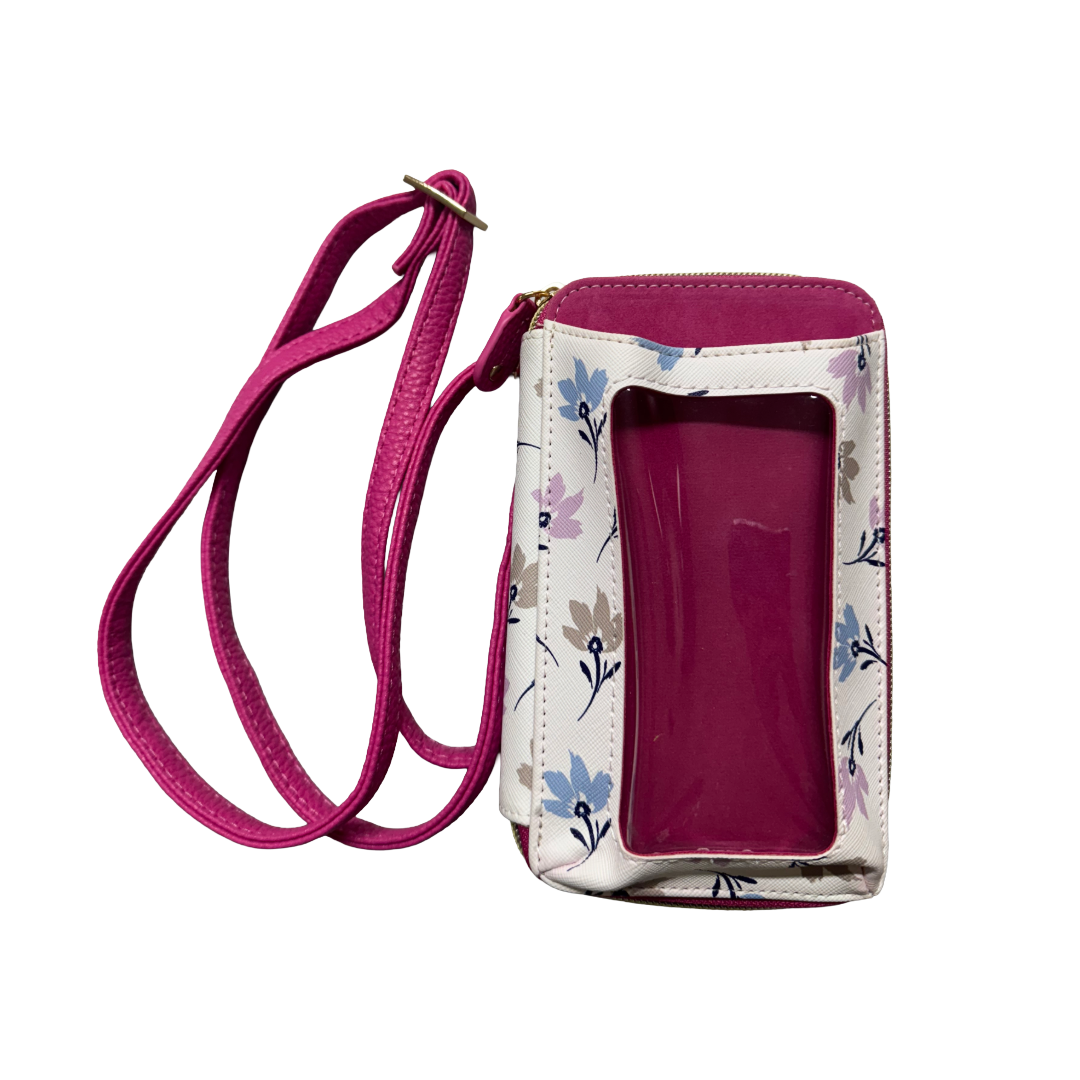 Julia Buxton Vegan Faux Leather RFID Everywhere Crossbody Cellphone Wallet Bag Floral Fuschia
