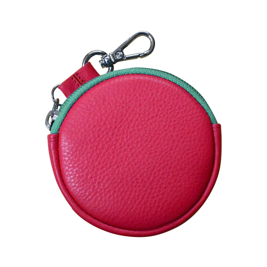 ili New York Leather Round Coin Pouch Bag Charm Indian Pink Turquoise