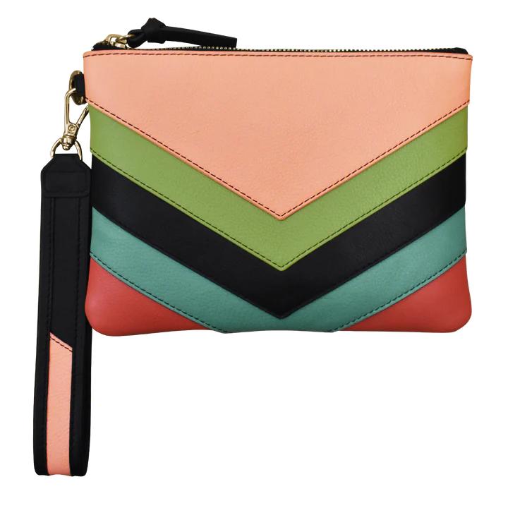 ili New York RFID Leather Multi Color Top Zip Wristlet- 6771