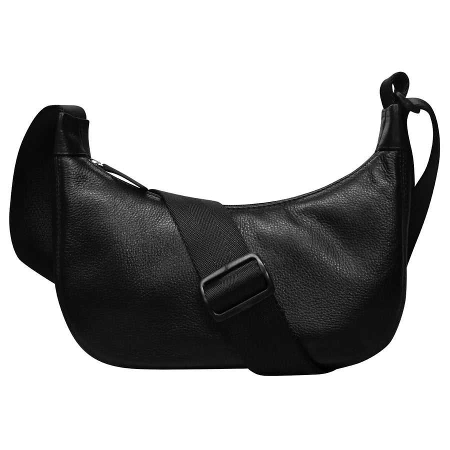 ili New York Leather & Nylon Strap RFID Round Crossbody Bag Black
