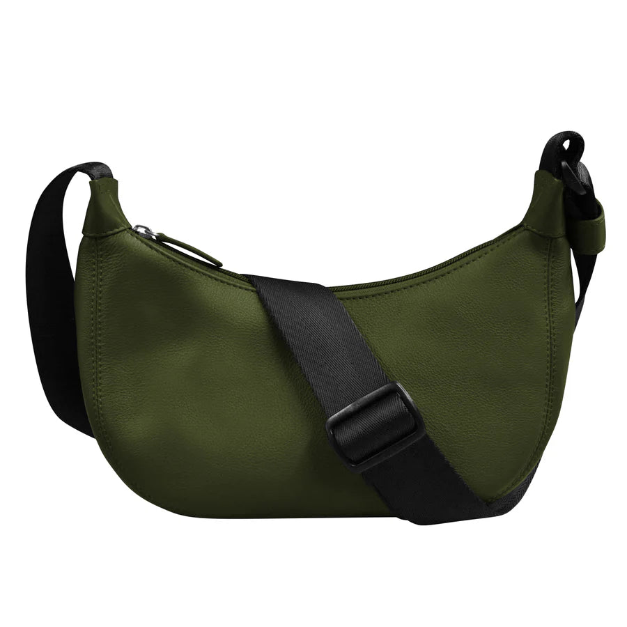 ili New York Leather & Nylon Strap RFID Round Crossbody Bag Pesto Green