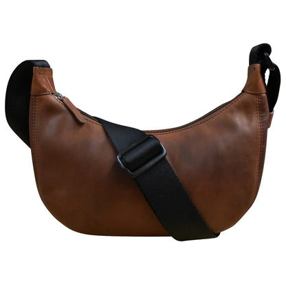 ili New York Leather & Nylon Strap RFID Round Crossbody Bag Rustic Brown