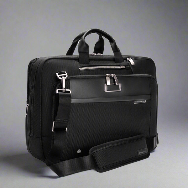 Briggs & Riley @WORK Large Expandable RFID Zippered Briefcase (Free Monogram)- KB535X Black