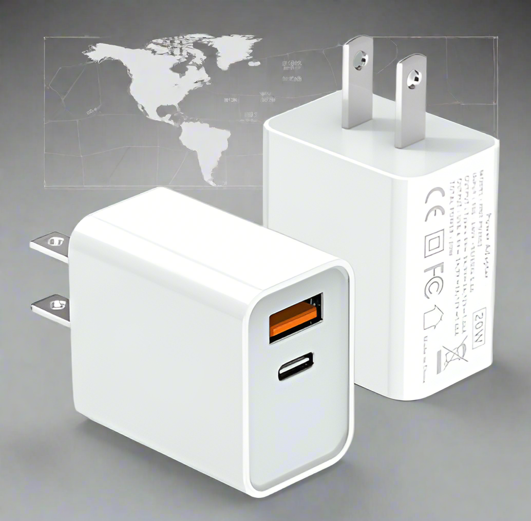 Cargador universal USB y USB-C de doble voltaje de 20 W