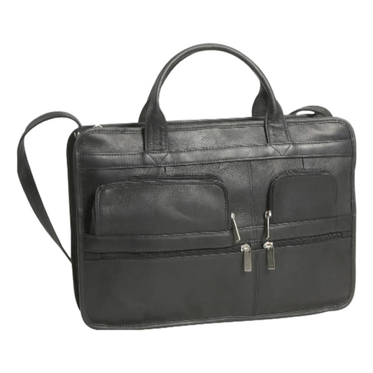 David King & Co. 171 Leather Multi Pocket Zippered Briefcase with Single Gusset Tan
