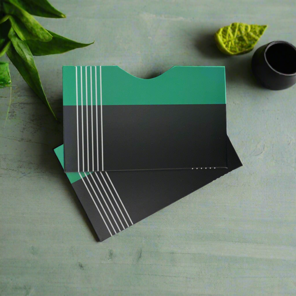 RFID Blocking Credit Card Sleeves (2 Pack)- Abstract Collection Green Stripe- Horizontal