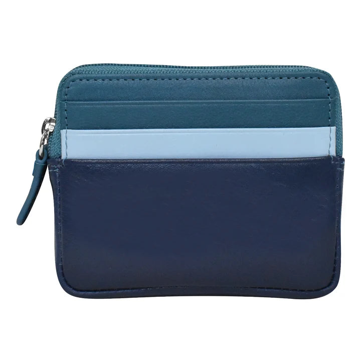ili Zip Card Case Compact Leather RFID Wallet with Keyring- 7103
