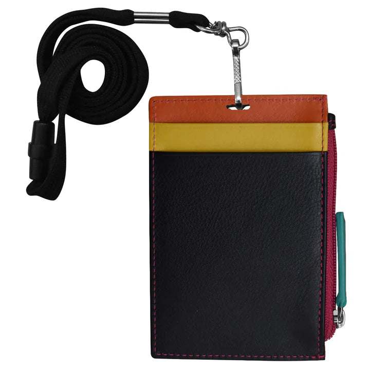 ili New York Leather Vertical Zip I.D. Holder with Lanyard- 7118