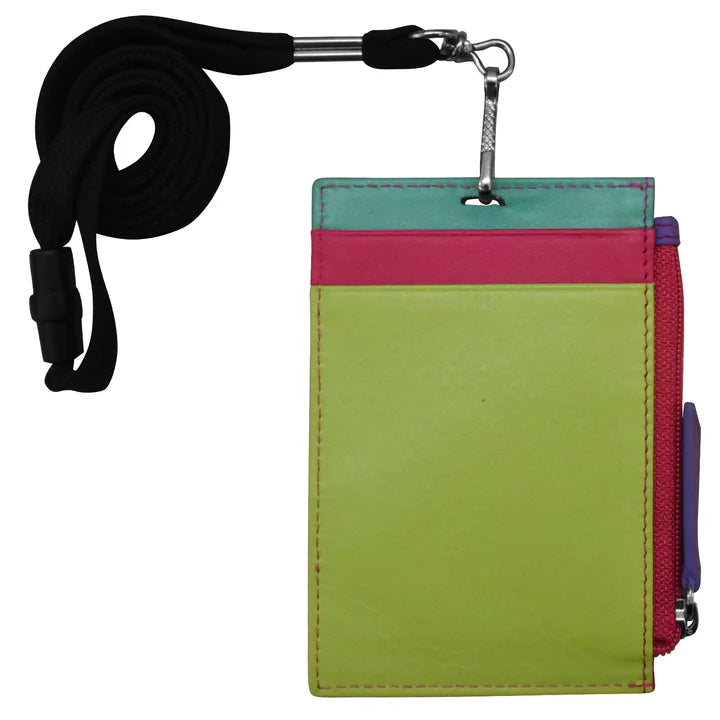 ili New York Leather Vertical Zip I.D. Holder with Lanyard- 7118