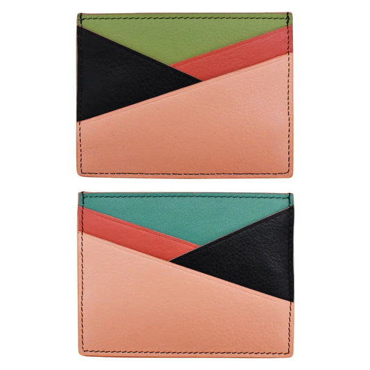 ili New York Leather RFID Asymmetic Card Case Wallet- 7173 Denim Multi